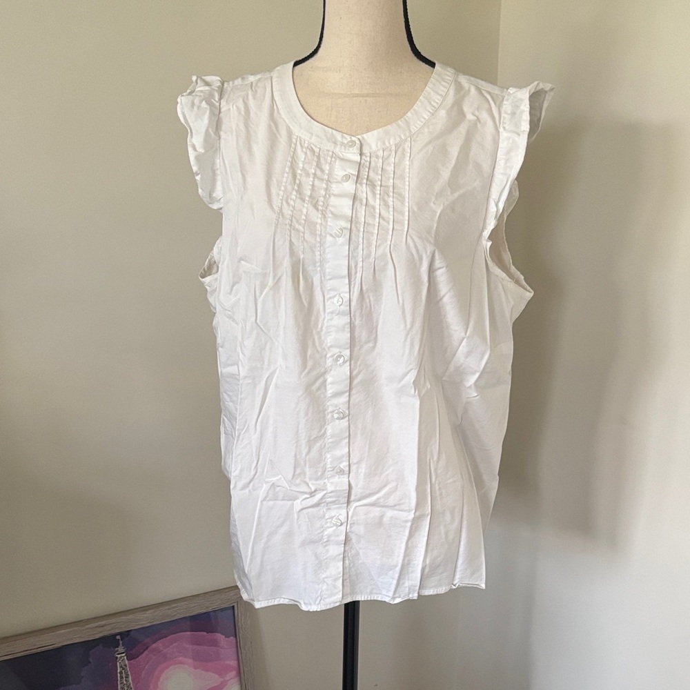 Ann Taylor White Ruffle Sleeve Blouse